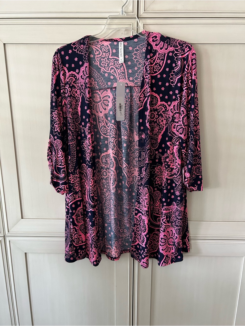 Open-Front Kimono Cardigan - Pink Paisley on Navy